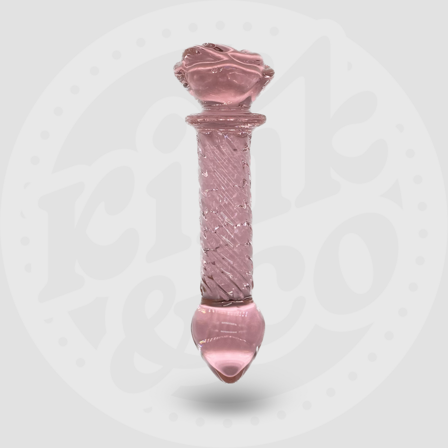 Spiral-Dildo aus Glas mit Rillen und rosa Rose