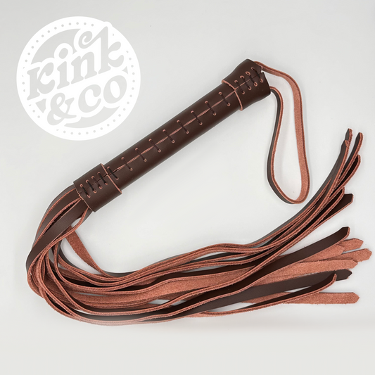 Brown Soft Faux Leather Riding Crop Style flogging Whip With Stitched Handle - By Kink & Co