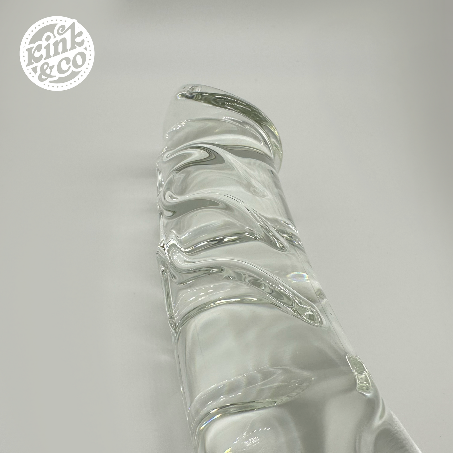 Mini Goliath Double Ended Curved Ribbed Life Like Clear Glass Dildo - By Kink&Co