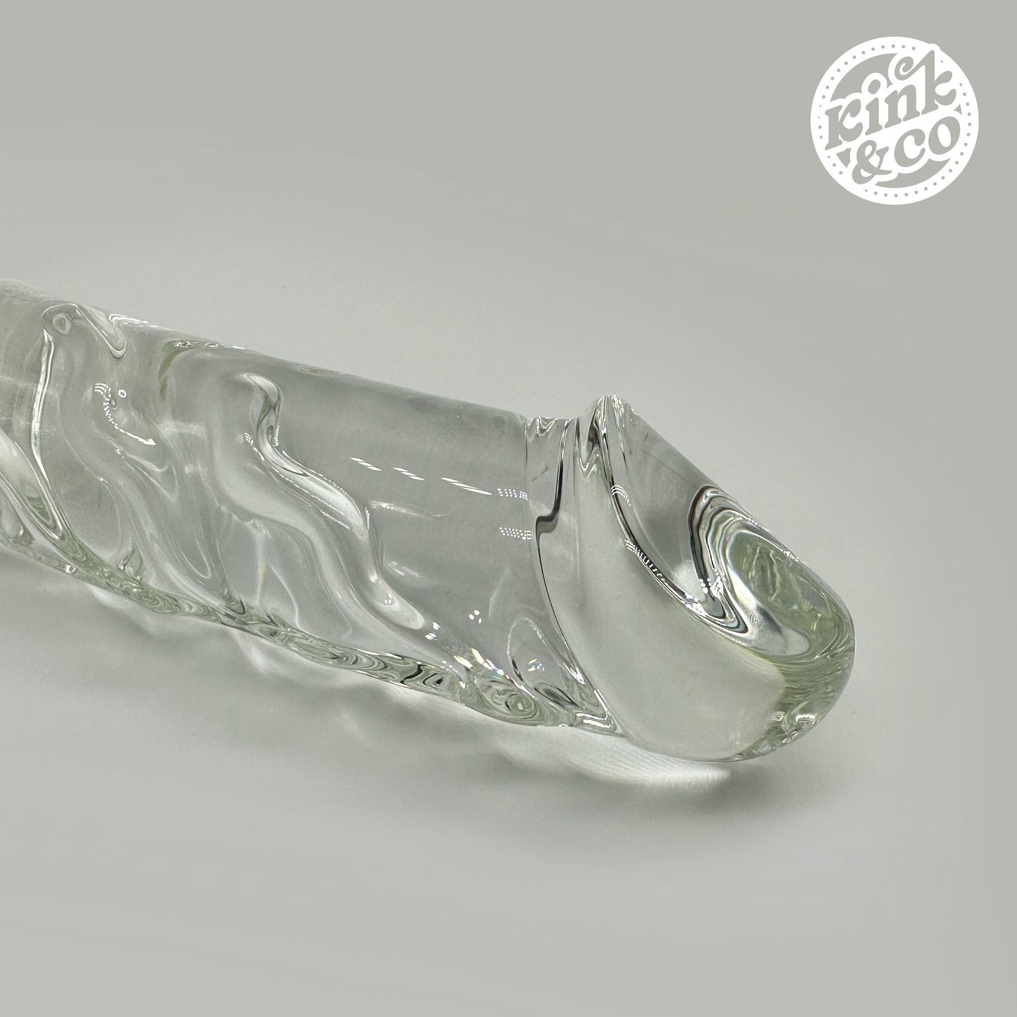 Mini Goliath Double Ended Curved Ribbed Life Like Clear Glass Dildo - By Kink&Co