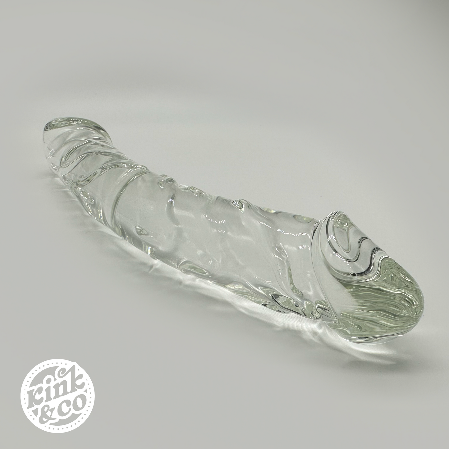 Mini Goliath Double Ended Curved Ribbed Life Like Clear Glass Dildo - By Kink&Co