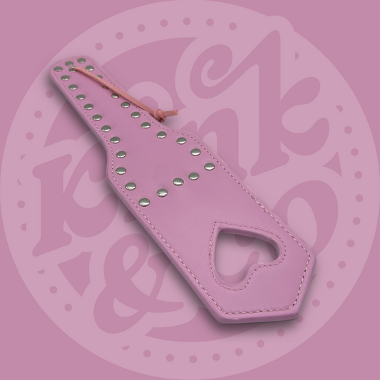 Pink Faux Leather Heart Spanking Paddle with Studs