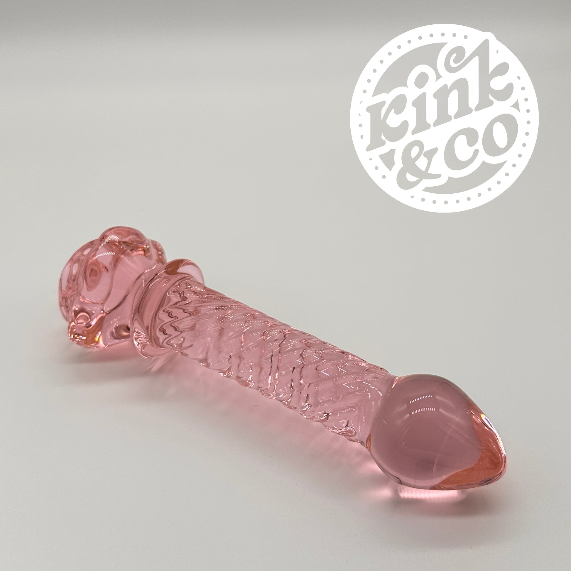 Glass Dildo Pink Rose With Spiral Ridged Body - By Kink&Co