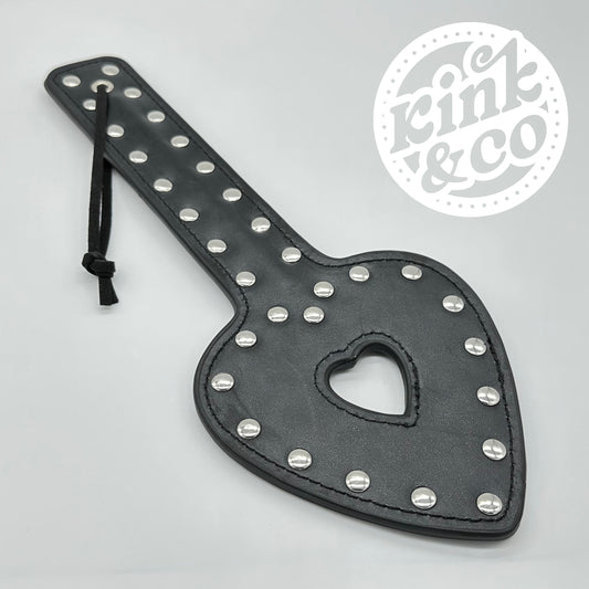 Black Heart Studded Leather Slapper Paddle - By Kink&Co